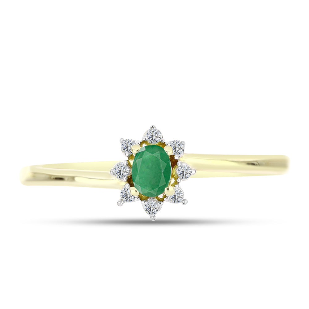 Anillo de Plata Bañada en Oro con Esmeralda de Brasil y Topacio Blanco