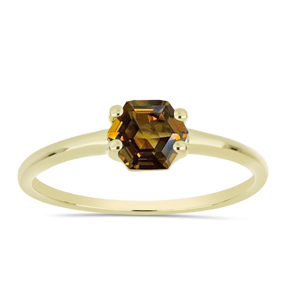 Anillo de Plata Bañada en Oro con Cuarzo Coñac