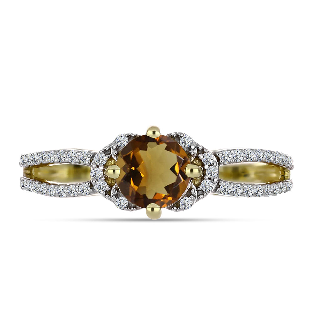 Anillo de Plata Bañada en Oro con Cuarzo Coñac y Topacio Blanco