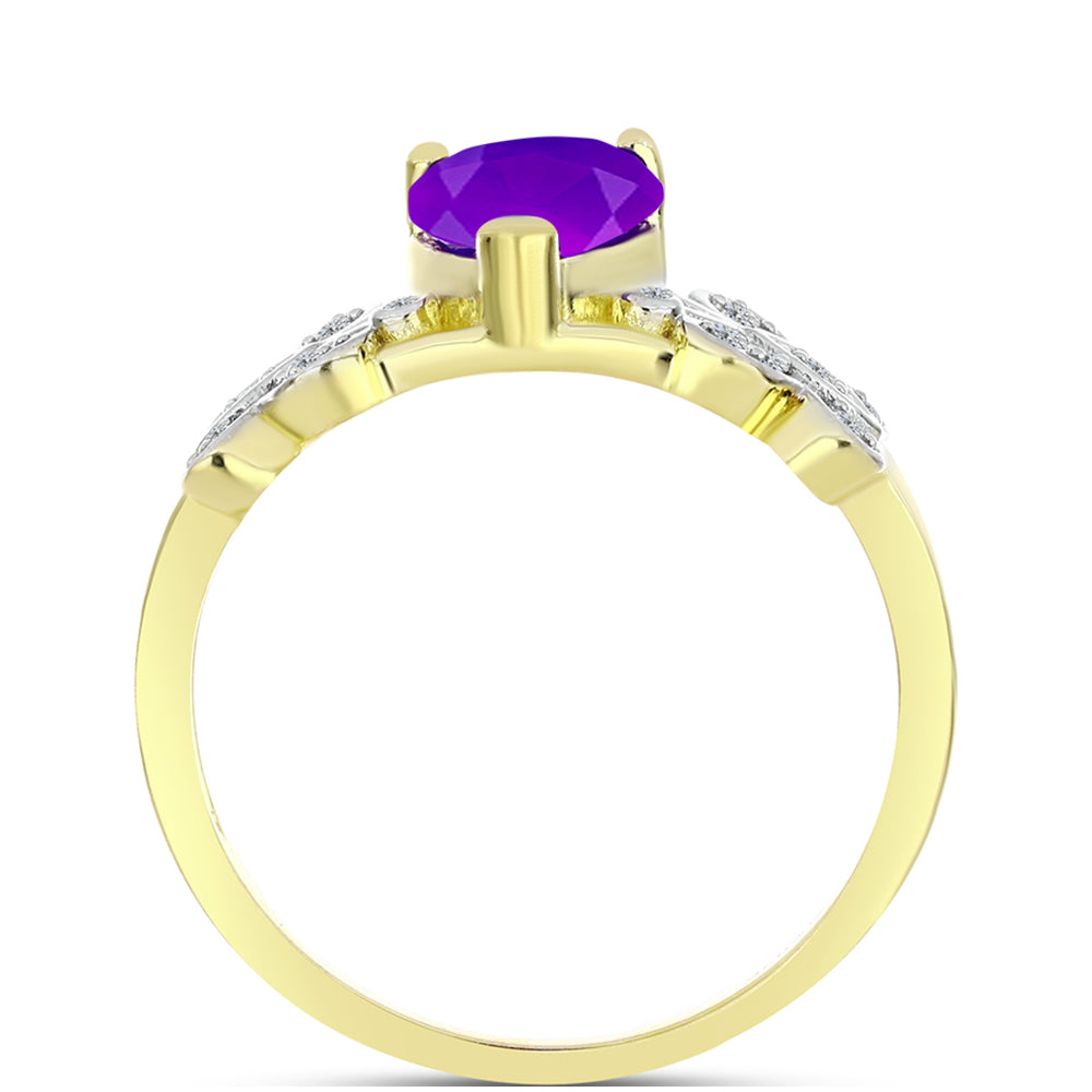 Anillo de Plata Bañada en Oro con Ágata Púrpura y Topacio Blanco 2 