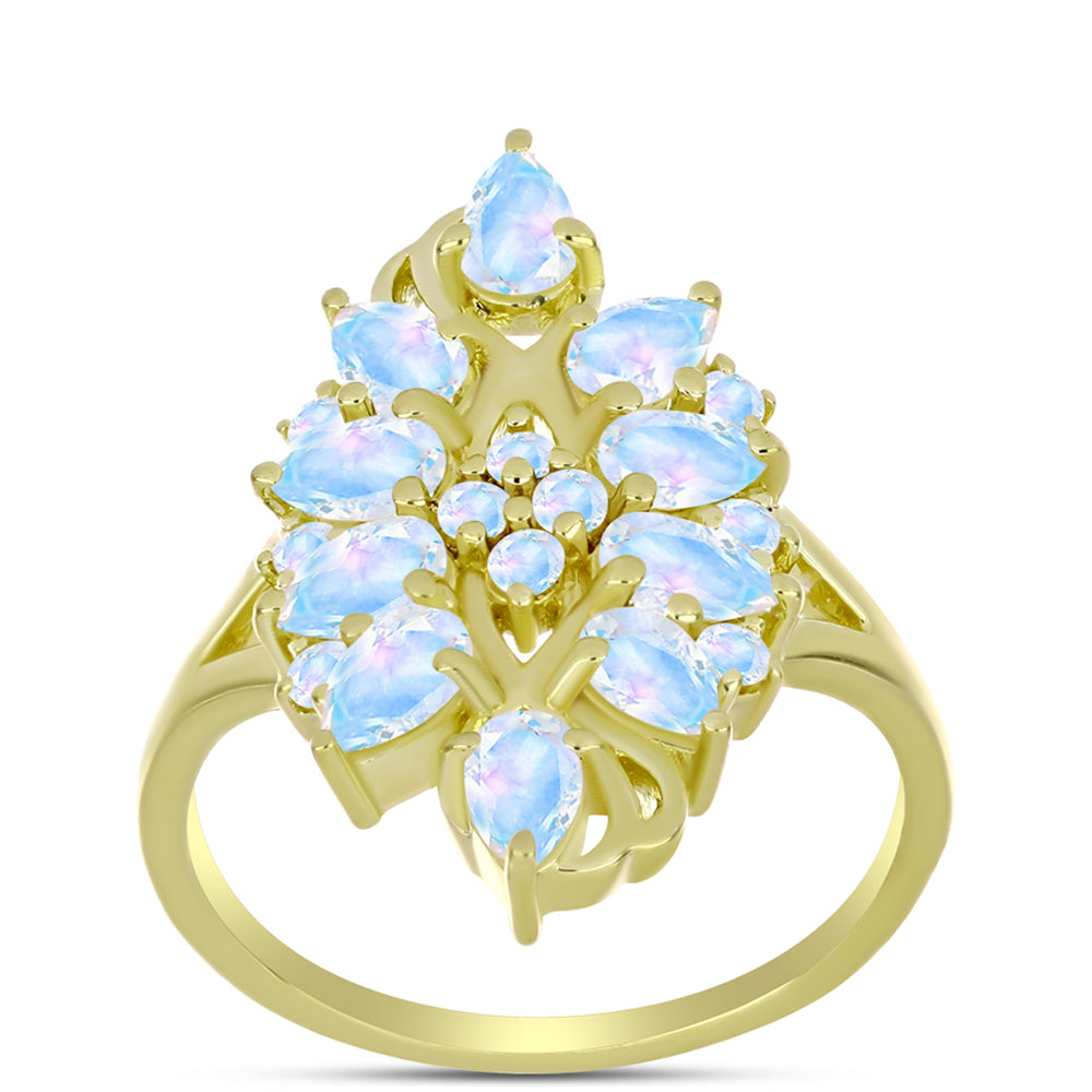 Anillo de Plata Bañada en Oro con Piedra Lunar Arco Iris 3 