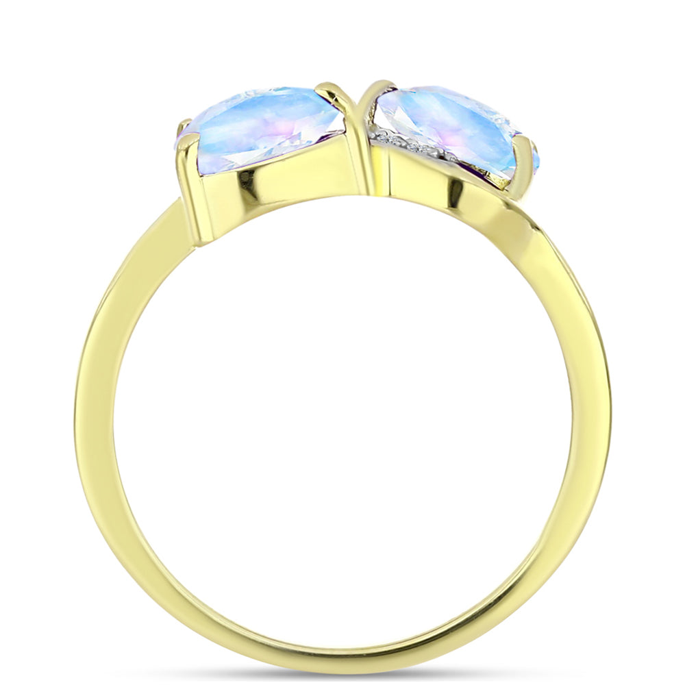 Anillo de Plata Bañada en Oro con Piedra Lunar Arco Iris y Topacio Blanco 2 