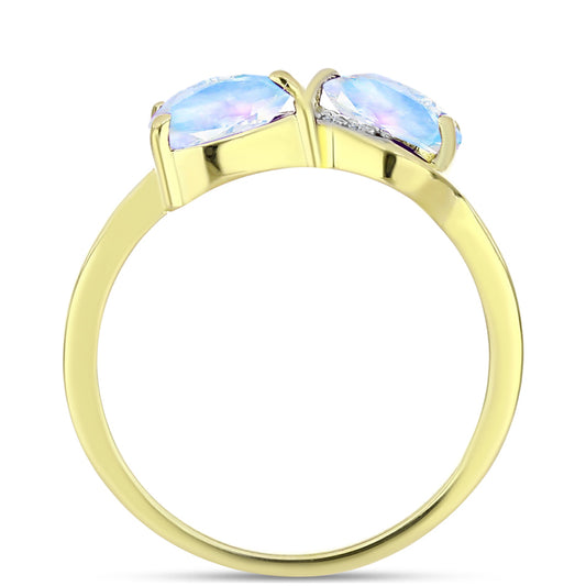 Anillo de Plata Bañada en Oro con Piedra Lunar Arco Iris y Topacio Blanco