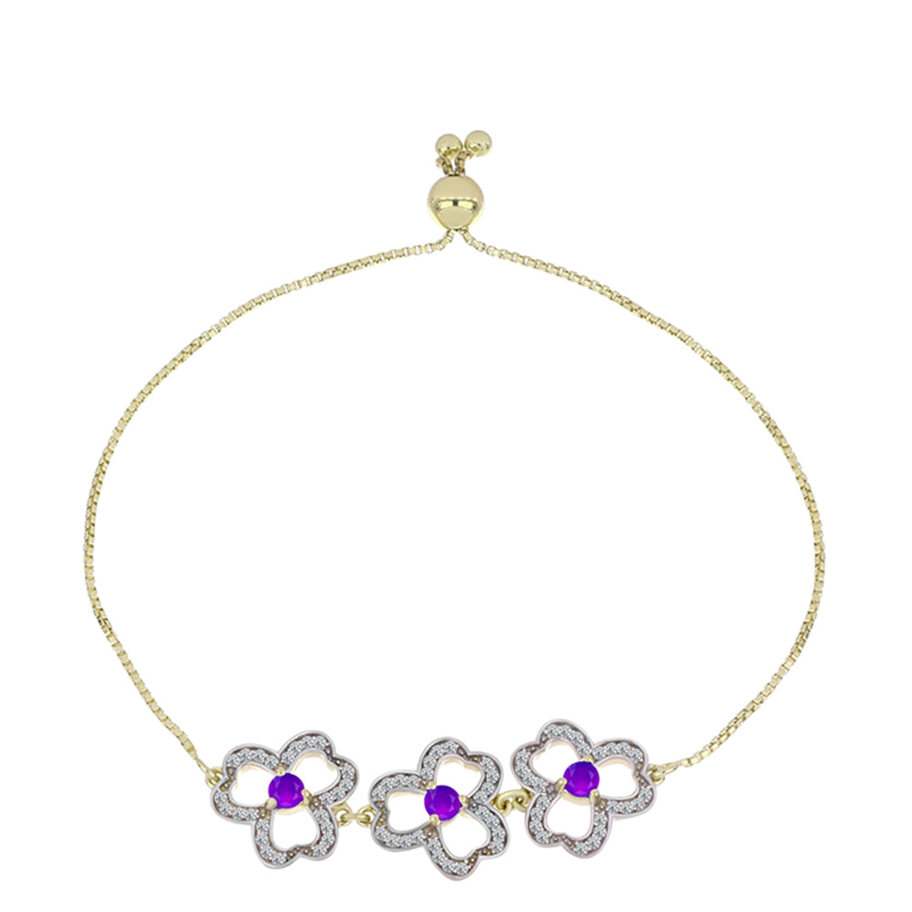 Pulsera de Plata Bañada en Oro con Ágata Púrpura y Topacio Blanco 1 