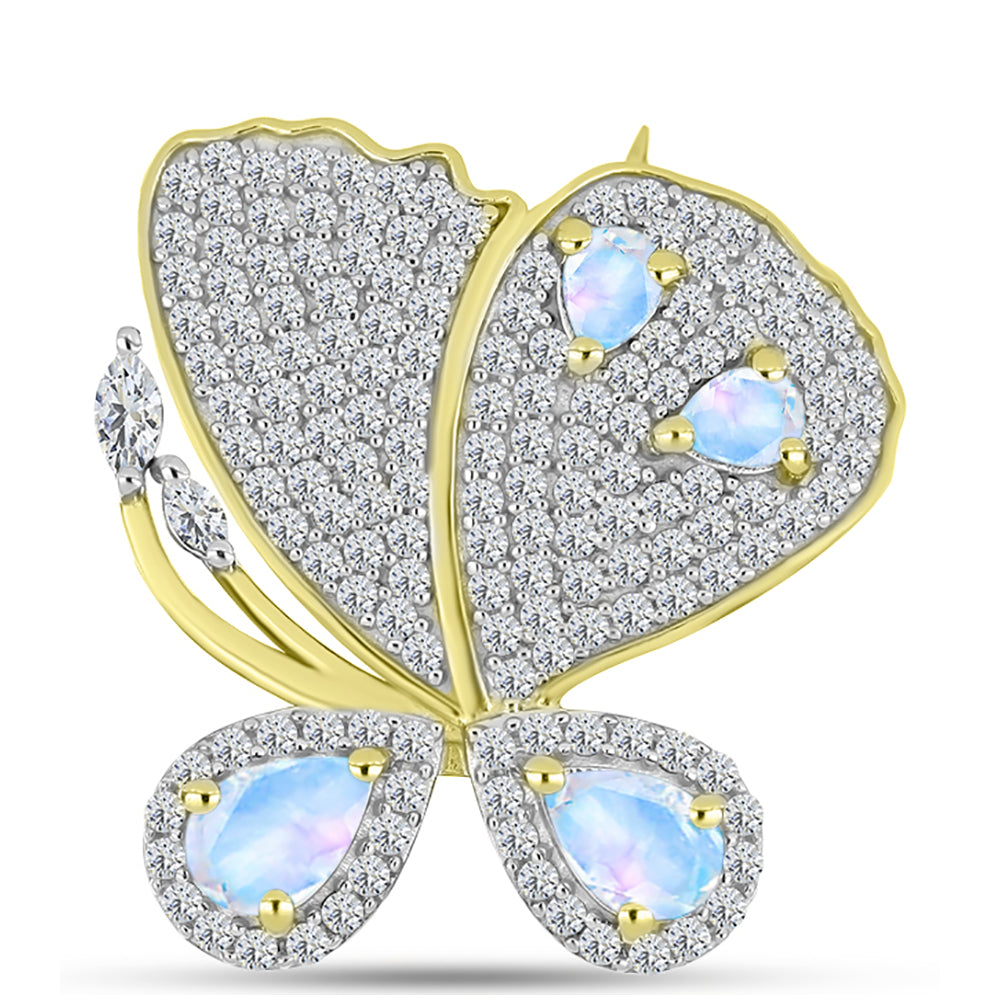 Broche de Plata Bañada en Oro con Piedra Lunar Arco Iris 1 