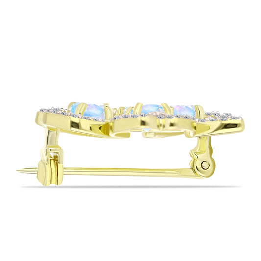 Broche de Plata Bañada en Oro con Piedra Lunar Arco Iris