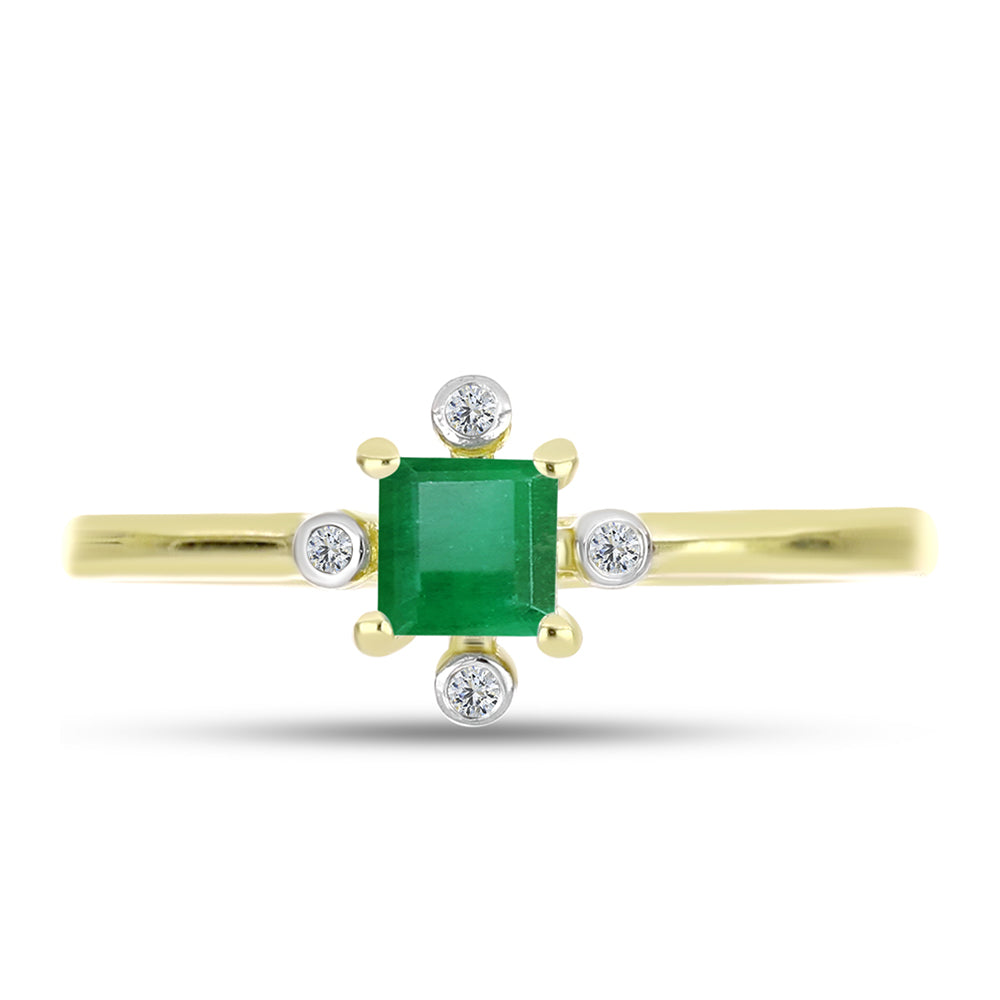 Anillo de Plata Bañada en Oro con Esmeralda de Brasil y Topacio Blanco