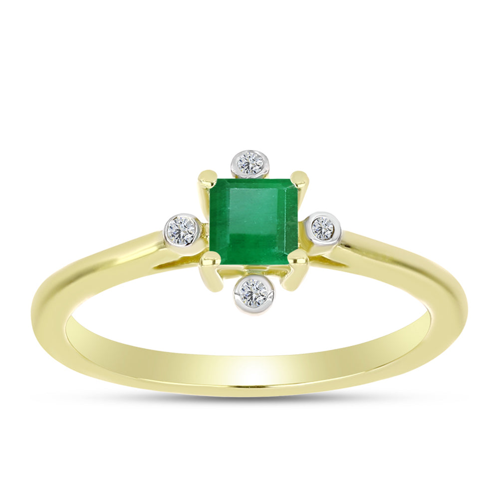 Anillo de Plata Bañada en Oro con Esmeralda de Brasil y Topacio Blanco