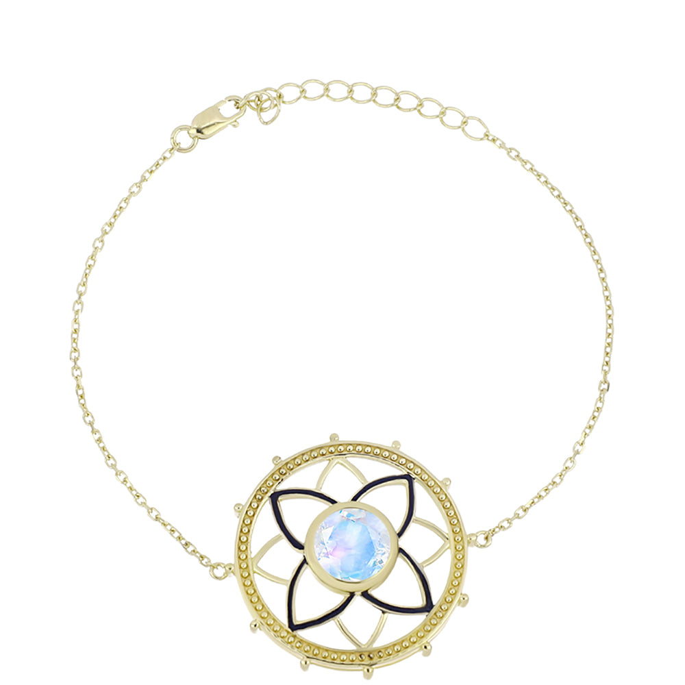 Pulsera de Plata Bañada en Oro con Piedra Lunar Arco Iris