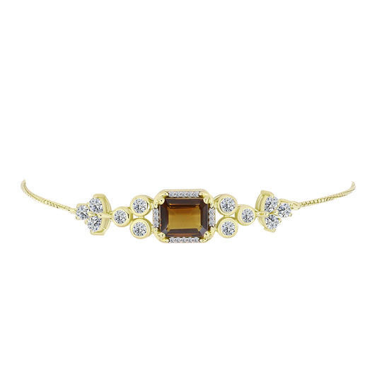 Pulsera de Plata Bañada en Oro con Cuarzo Coñac y Topacio Blanco