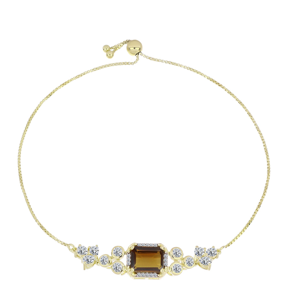 Pulsera de Plata Bañada en Oro con Cuarzo Coñac y Topacio Blanco