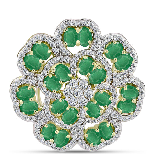 Anillo de Plata Bañada en Oro con Esmeralda de Brasil y Topacio Blanco