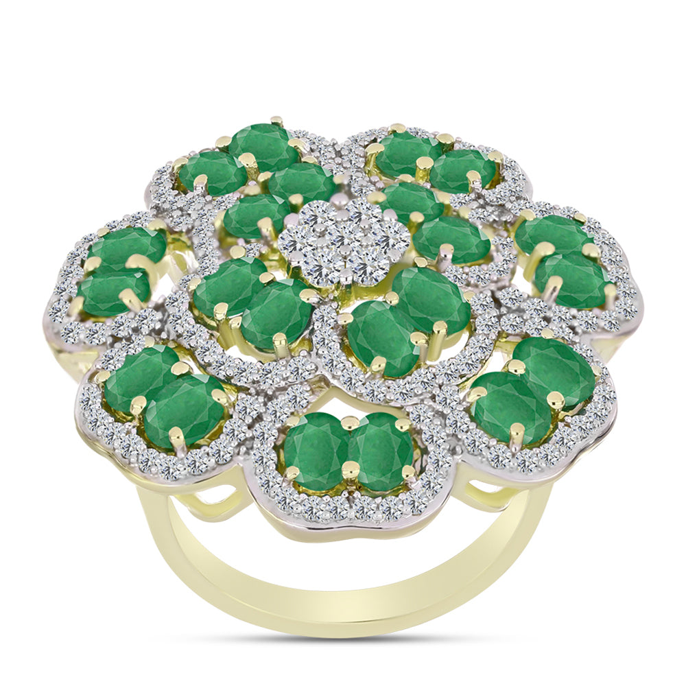 Anillo de Plata Bañada en Oro con Esmeralda de Brasil y Topacio Blanco 3 