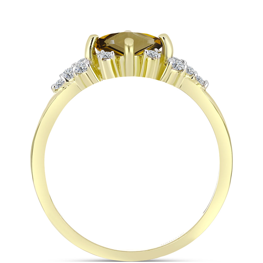 Anillo de Plata Bañada en Oro con Cuarzo Coñac y Topacio Blanco