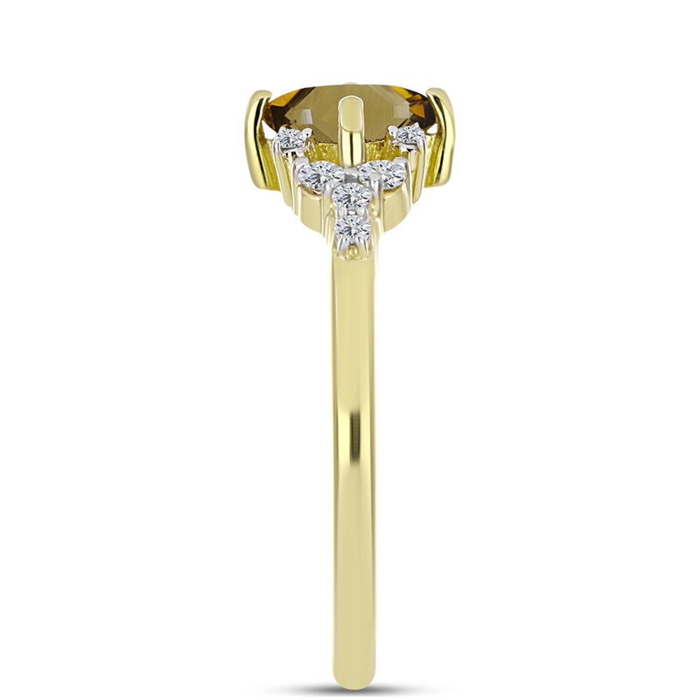 Anillo de Plata Bañada en Oro con Cuarzo Coñac y Topacio Blanco 4 
