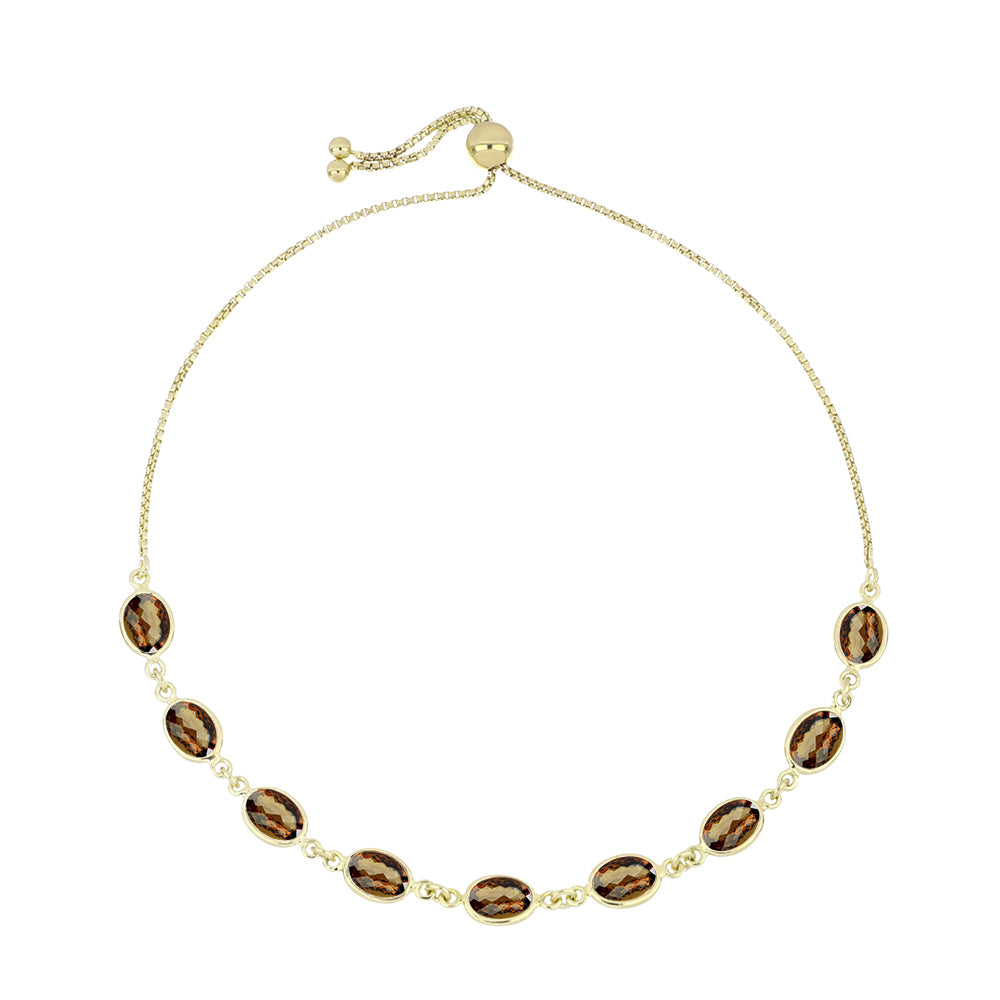 Pulsera de Plata Bañada en Oro con Cuarzo Coñac