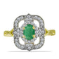 Anillo de Plata Bañada en Oro con Esmeralda de Brasil y Topacio Blanco