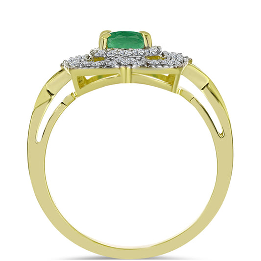 Anillo de Plata Bañada en Oro con Esmeralda de Brasil y Topacio Blanco