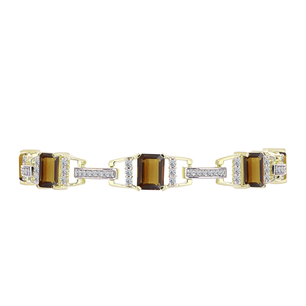 Pulsera de Plata Bañada en Oro con Cuarzo Coñac y Topacio Blanco