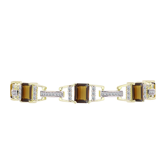 Pulsera de Plata Bañada en Oro con Cuarzo Coñac y Topacio Blanco