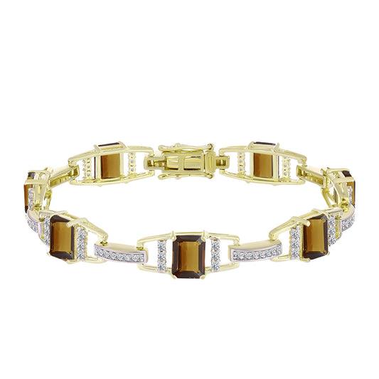 Pulsera de Plata Bañada en Oro con Cuarzo Coñac y Topacio Blanco