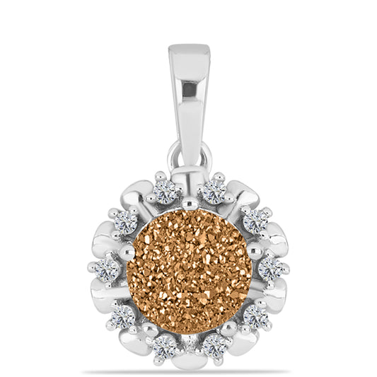 Colgante de Plata con Drusa Dorada y Topacio Blanco