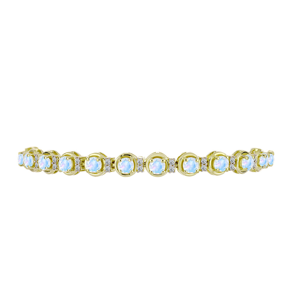 Pulsera de Plata Bañada en Oro con Piedra Lunar Arco Iris y Topacio Blanco