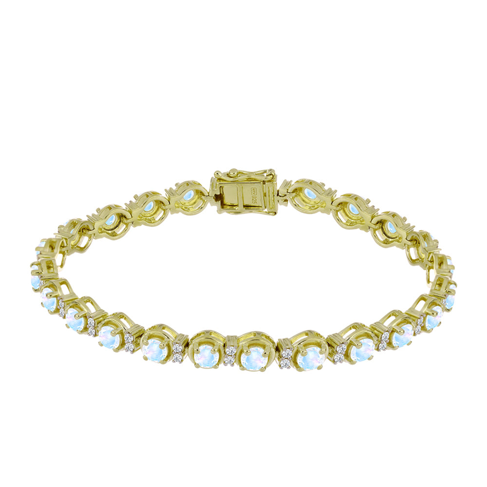 Pulsera de Plata Bañada en Oro con Piedra Lunar Arco Iris y Topacio Blanco 1 