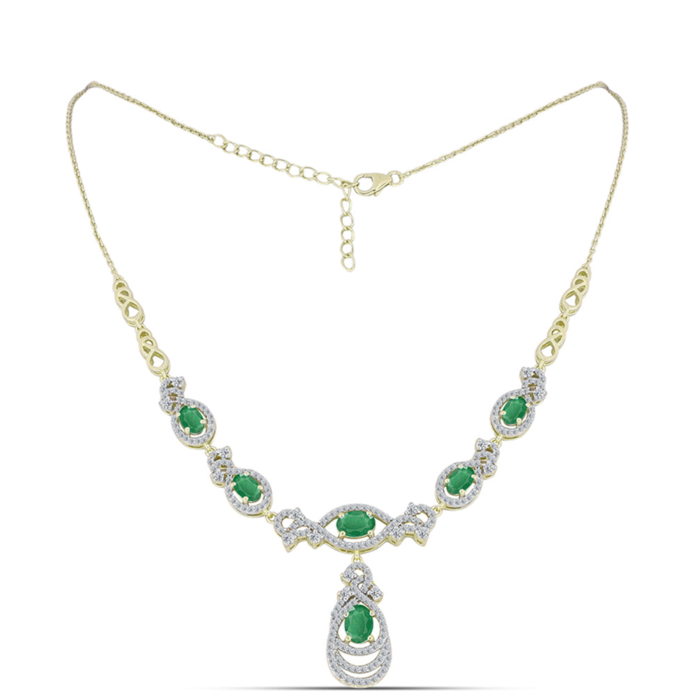 Collar de Plata Bañada en Oro con Esmeralda de Brasil y Topacio Blanco 1 
