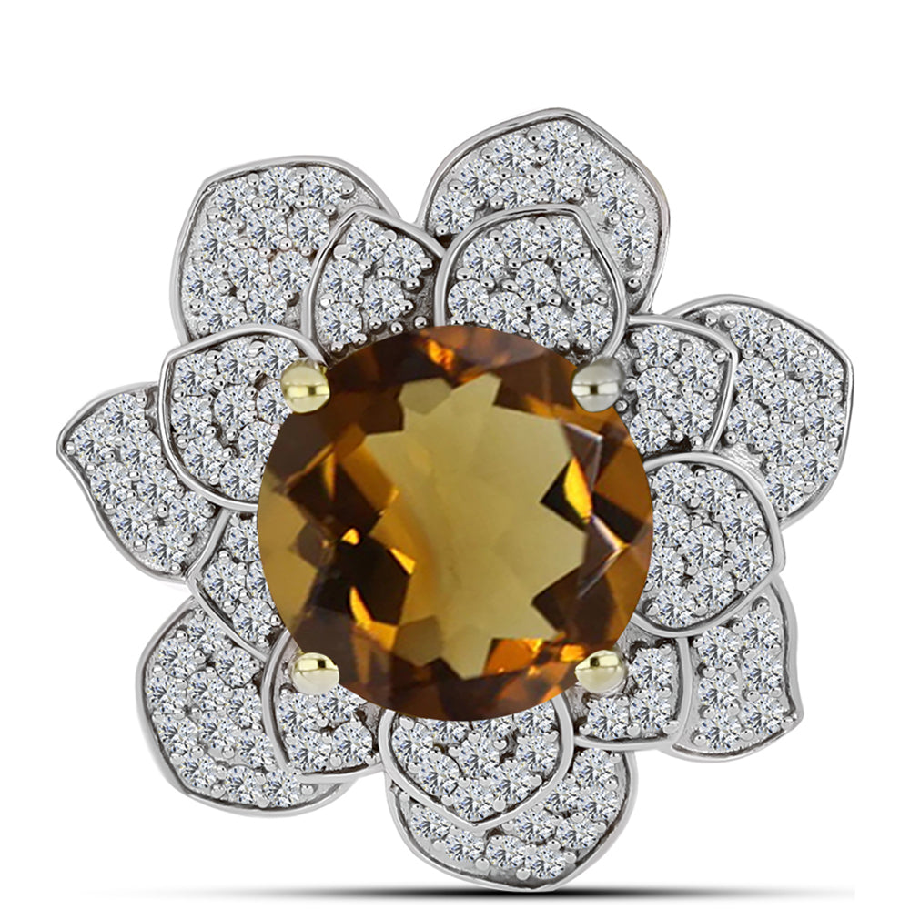 Anillo de Plata Bañada en Oro con Cuarzo Coñac y Topacio Blanco 1 