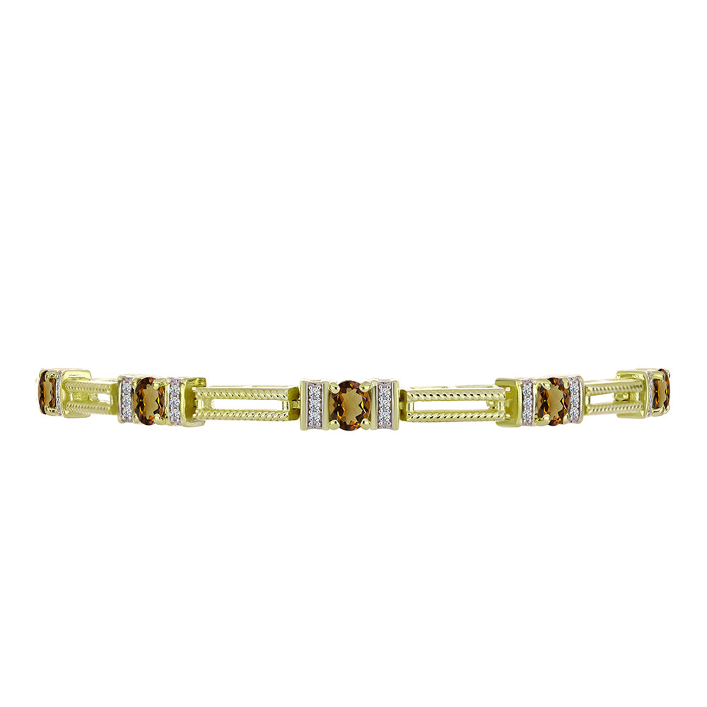 Pulsera de Plata Bañada en Oro con Cuarzo Coñac y Topacio Blanco