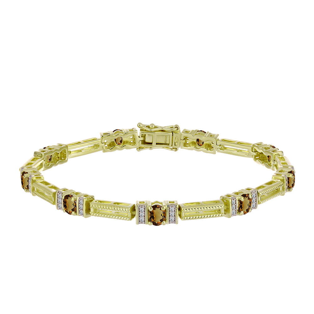 Pulsera de Plata Bañada en Oro con Cuarzo Coñac y Topacio Blanco