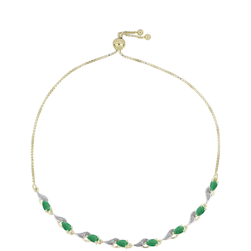 Pulsera de Plata Bañada en Oro con Esmeralda de Brasil y Topacio Blanco 1 