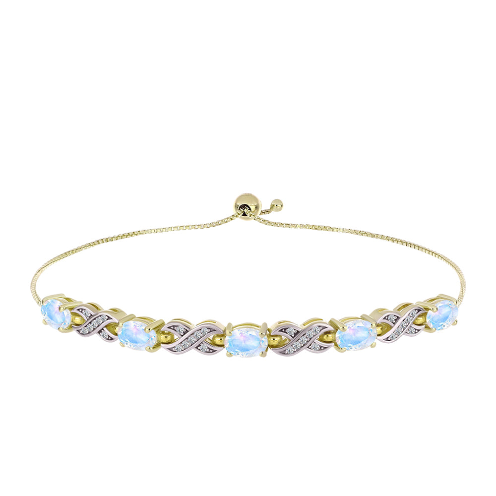 Pulsera de Plata Bañada en Oro con Piedra Lunar Arco Iris y Topacio Blanco 1 
