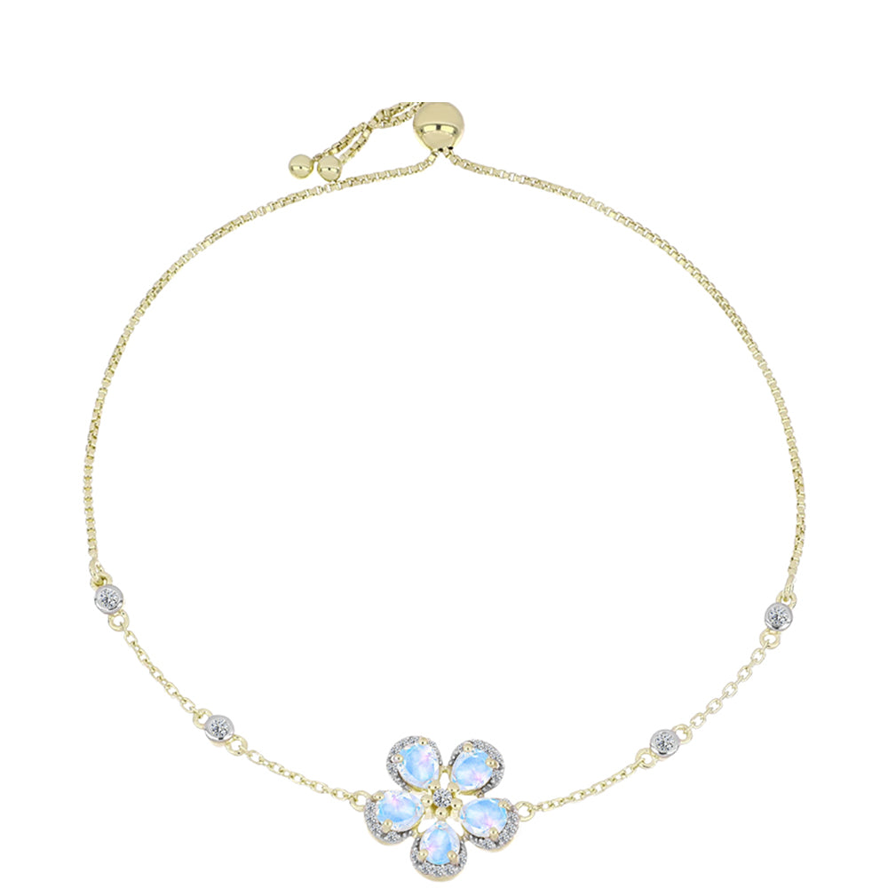 Pulsera de Plata Bañada en Oro con Piedra Lunar Arco Iris y Topacio Blanco 1 