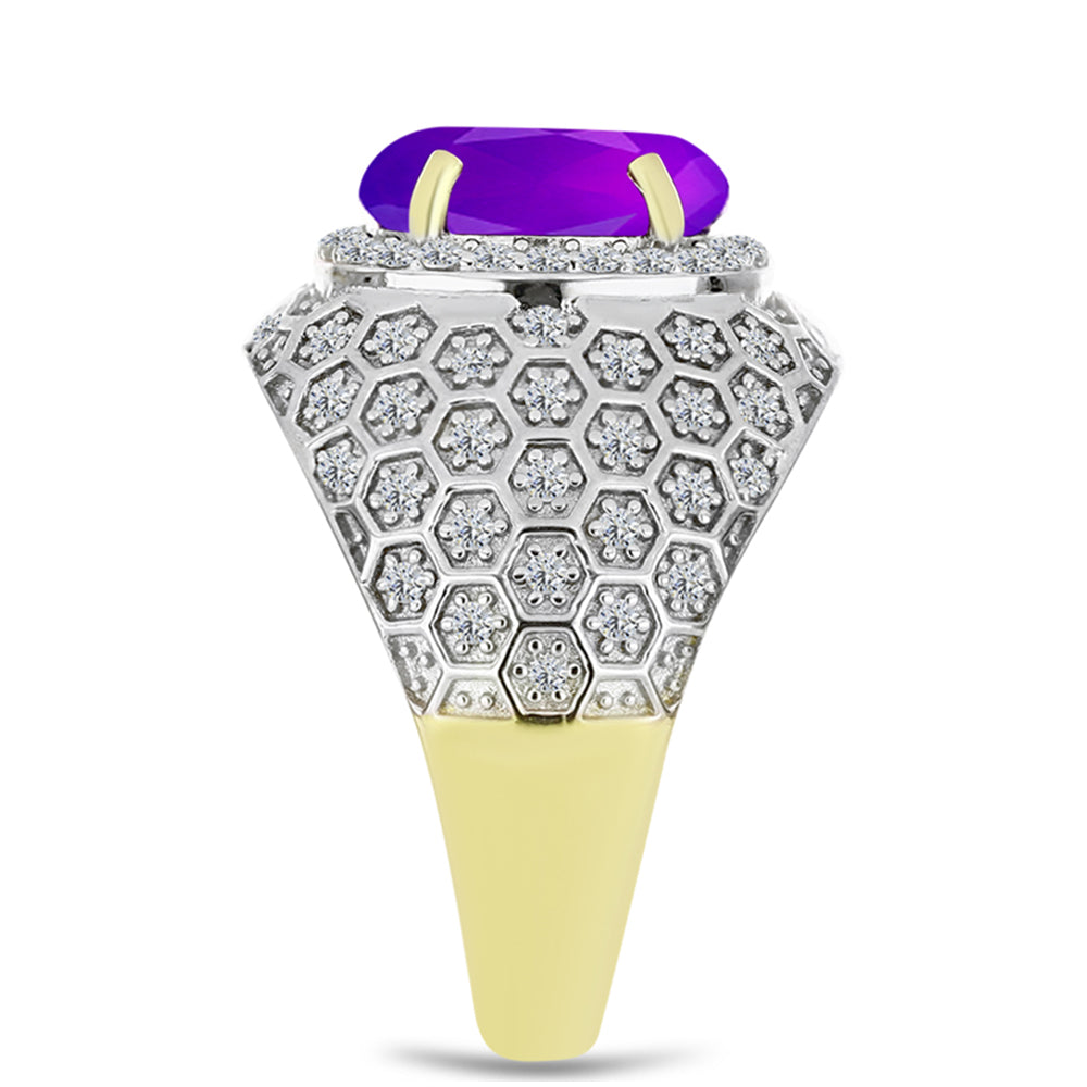 Anillo de Plata Bañada en Oro con Ágata Púrpura y Topacio Blanco 4 