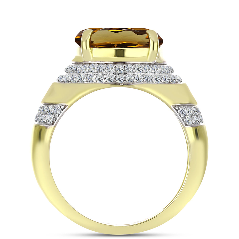 Anillo de Plata Bañada en Oro con Cuarzo Coñac y Topacio Blanco