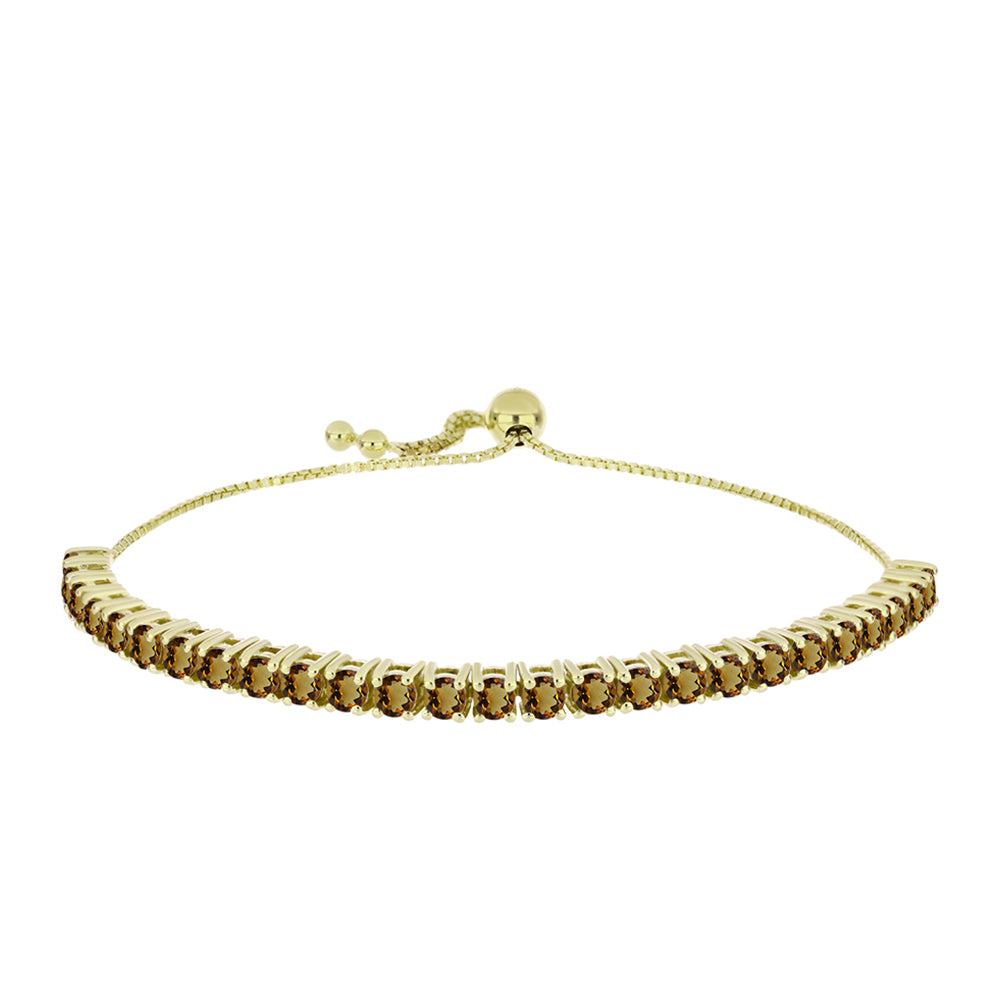Pulsera de Plata Bañada en Oro con Cuarzo Coñac
