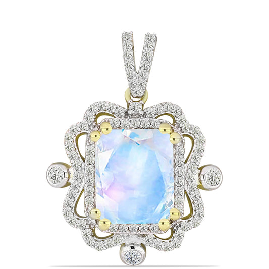 Colgante de Plata Bañada en Oro con Piedra Lunar Arco Iris y Topacio Blanco