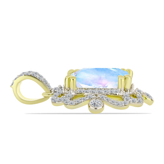 Colgante de Plata Bañada en Oro con Piedra Lunar Arco Iris y Topacio Blanco