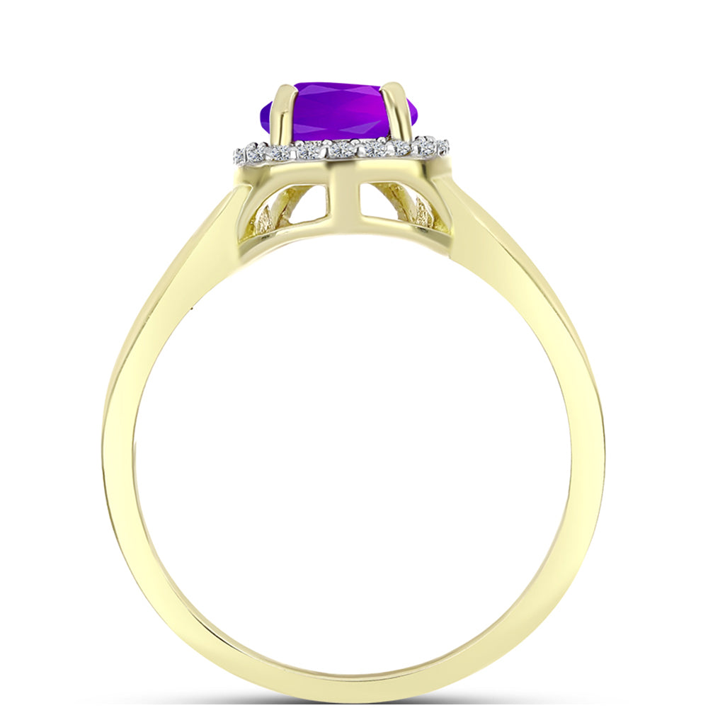 Anillo de Plata Bañada en Oro con Ágata Púrpura y Topacio Blanco 2 
