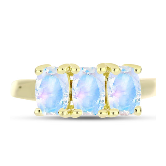 Anillo de Plata Bañada en Oro con Piedra Lunar Arco Iris