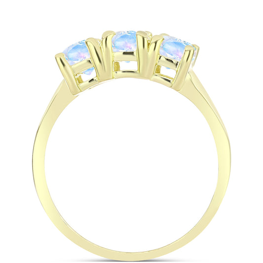 Anillo de Plata Bañada en Oro con Piedra Lunar Arco Iris