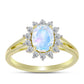Anillo de Plata Bañada en Oro con Piedra Lunar Arco Iris y Topacio Blanco