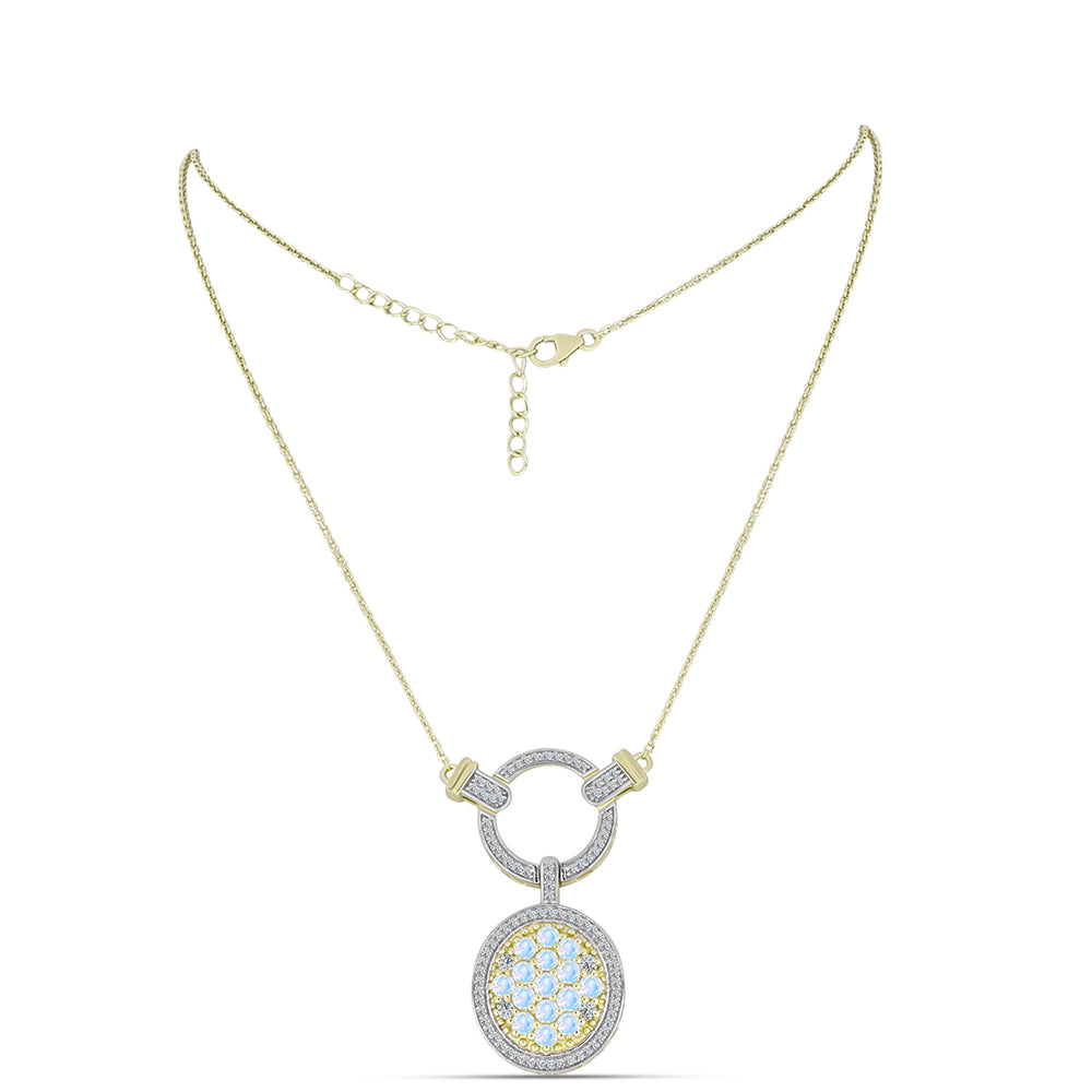 Collar de Plata Bañada en Oro con Piedra Lunar Arco Iris y Topacio Blanco 1 