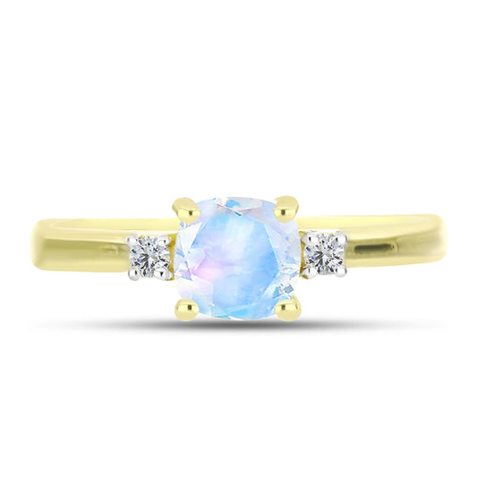 Anillo de Plata Bañada en Oro con Piedra Lunar Arco Iris y Topacio Blanco