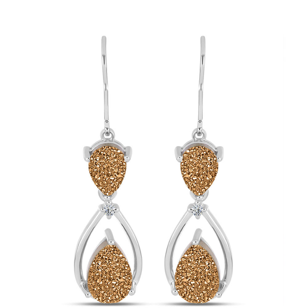 Pendientes de Plata con Drusa Dorada y Topacio Blanco 1 