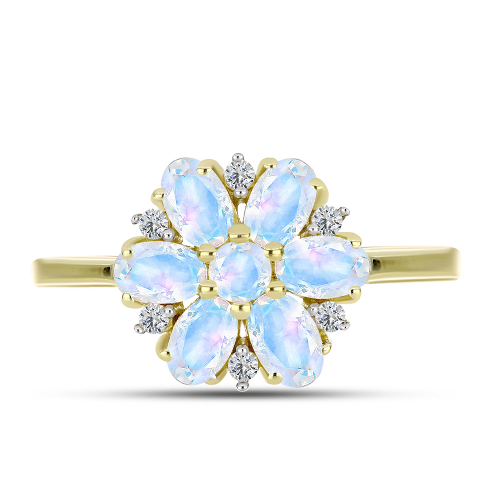 Anillo de Plata Bañada en Oro con Piedra Lunar Arco Iris 1 