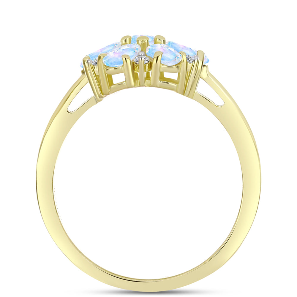 Anillo de Plata Bañada en Oro con Piedra Lunar Arco Iris
