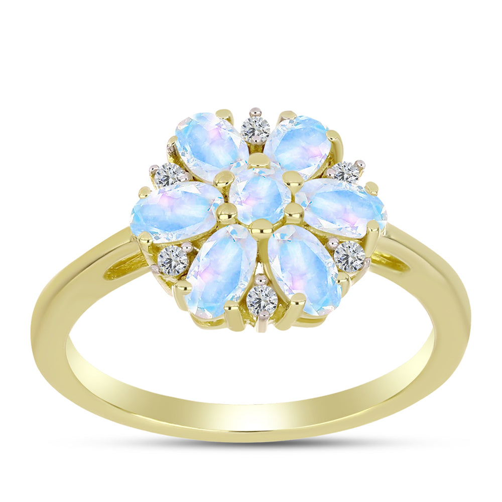 Anillo de Plata Bañada en Oro con Piedra Lunar Arco Iris 3 